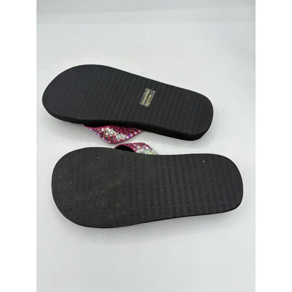 Yellow‎ Box Sandals Womens Size 7.5 Chiles Sequin Pink Bla Thong Slide Flip Flop